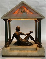 Art Deco Bronze Figural Marble & Alabaster Lamp