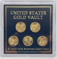 (5) 2013 $5 Gold American Eagles In Case