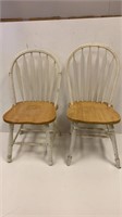 Lot of two wood & white chairs**