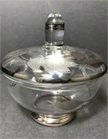 Vintage silver leaf overlay glass candy dish
