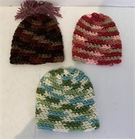 3 Small baby Crocheted Hats