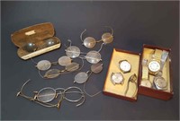 ANTIQUE EYEGLASSES SPECTACLES & WATCHES