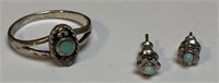 Size 7 Sterling Turquoise Ring, Stud Earring Set