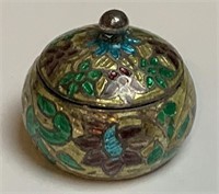 Miniature Sterling Silver Lidded Pot with Enamle