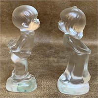 2 Satin Glass Figurines