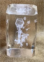 Etched Glass Sea Life Paperweight 3" tall