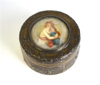 European Silver Round Box w. Miniature