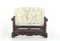 Chinese Carved Jade Table Screen w. Wood Stand