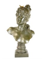 E. Villanis. French Bronze Bust of Diana