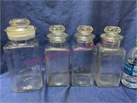 (4) old apothecary jars w/ glass lids