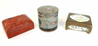 Two Chinese Cloisonne Boxes and Cinnabar Box