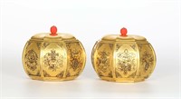 3Pr Gilt Bronze Containers Chinese Go Set