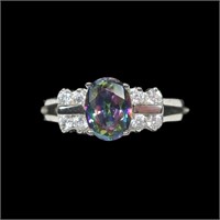 Sterling silver oval cut mystic topaz ring with