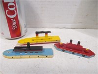 3 small wood ships