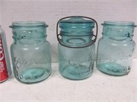 3 blue cannister jars, Ball Ideal & Quick Seal