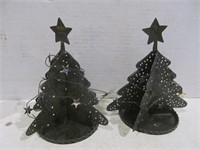 Pair of small metal Christmas trees