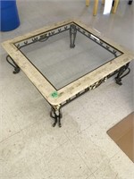marble/iron/glass coffee table, 38" square