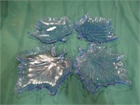 4 blue maple leaf plates