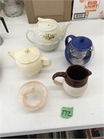asst tea pots, pitcher, bowl