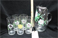 Beautiful painted pitcher and glasses