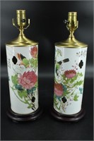 Pair Chinese Porcelain Hat Stand Table Lamps