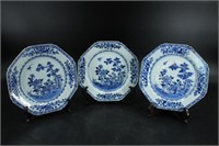 3 Chinese Blue and White Export Porcelain Plates