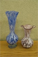 2 Art Glass Vases 4 1/2" & 7" h  VGC
