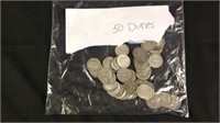 Lots of 50 silver dimes