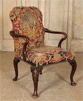 Queen Anne Style Needlepoint Tapestry Armchair