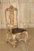 Iberian Style Painted and Tooled Leather Chair