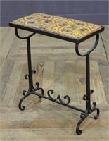 A Vintage Wrought Iron Tile Top Side Table