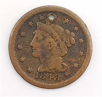 1848 Large Cent (hold drilled through it)