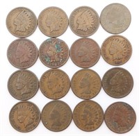 (16) Indian Head Pennies 1890-1908