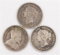 1885, 1886, and 1910 Canadian 5 Cents - 3.4g