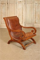 Leather Upholstered Plantation Style Arm Chair