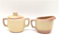 Frankoma 5A and 5B Creamer and Sugar (chip on lid