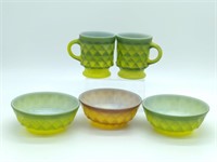 Fire King Kimberly Green and Brown Mugs and Bowl