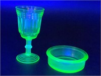 Uranium Glass Stemmed Glass 4.25" and Small