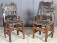 4 Belgian Studded Leather Chairs