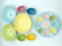 Egg Plate 9.5" Flower Shaped Bowls 8", and Egg