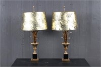 Pair Maison Charles Urn and Reed Form Lamps
