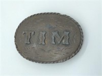 "Tim" Belt Buckle 1981 3.5" x 2.5"