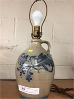 Rowe Pottery Blue Slip Decorated Jug Lamp
