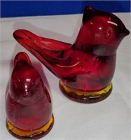 Signed and dated art glass birds