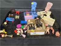 Tray: Assorted Plastic Doll Furniture, Figures,