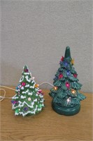 2 Ceramic Christmas  Trees 10 1/2" high & 8" high