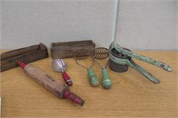 Primitive Rolling Pin , Cheese Boxes & Utensils