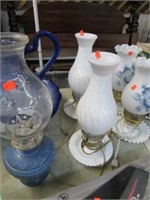 PAIR MILK GLASS ELECTRIFIED OIL LAMPS