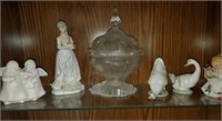Covered candy dish & figurines