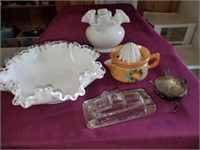 Silver tea bag holder & glassware
